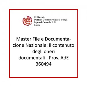 Master File e Documentazione Nazionale: il contenuto degli oneri documentali - Prov. AdE 360494