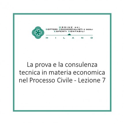 La prova e la consulenza tecnica in materia economica nel Processo Civile - Lezione 7 La prova e la consulenza tecnica in materia economica nel Processo Civile - Lezione 7