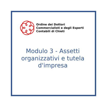 Modulo 3 - Assetti organizzativi e tutela d'impresa: finalità e monitoraggio Modulo 3 - Assetti organizzativi e tutela d'impresa: finalità e monitoraggio
